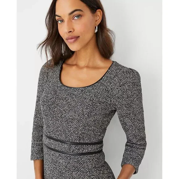 Ann Taylor Faux Leather Trim Boucle Sheath Dress 12 - Picture 3 of 3